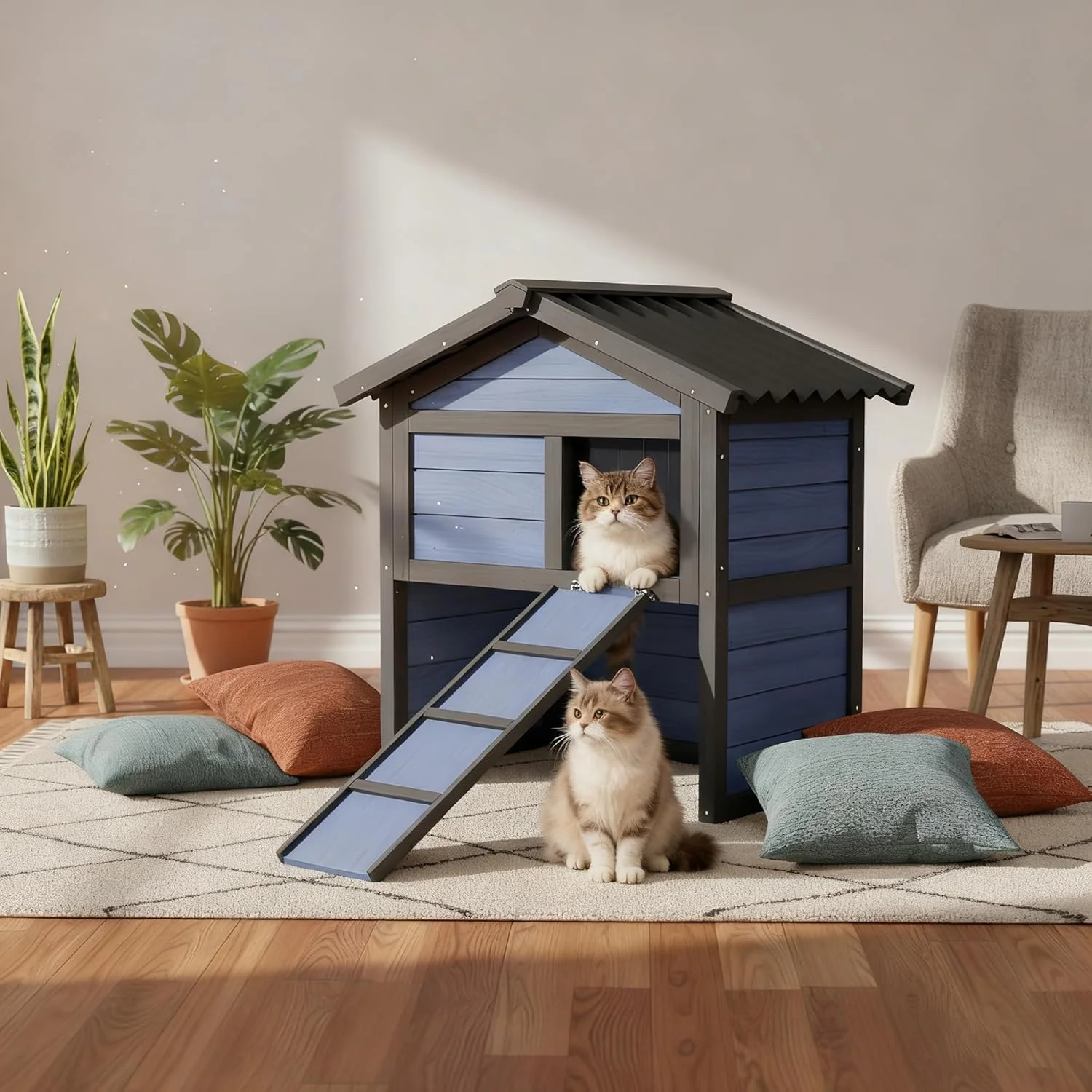 Cat House with Insulated Weatherproof Feral Cat Shelter for Winter, Elevated Wood Small Animal Insulated Condos - Image 2