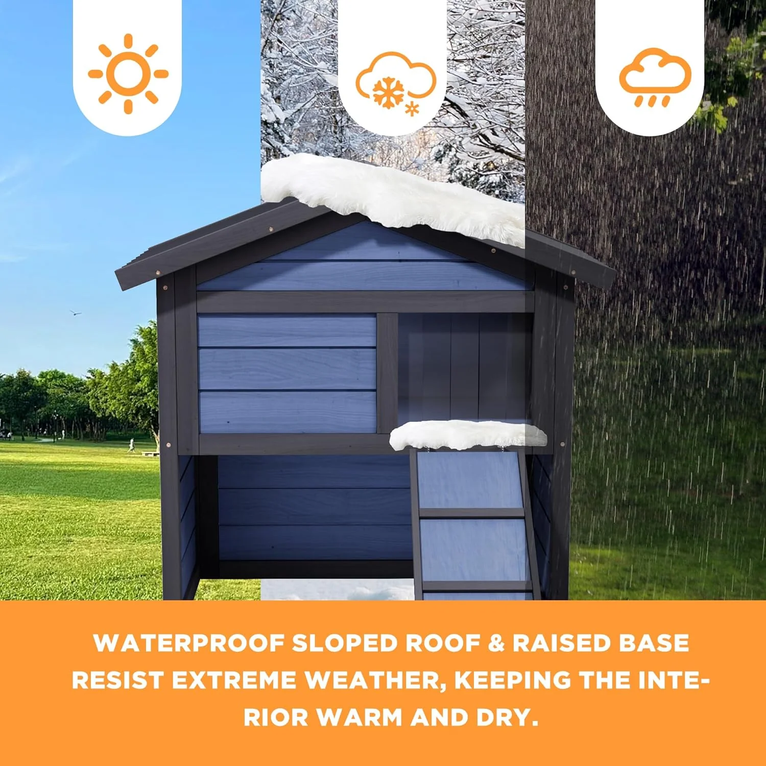 Cat House with Insulated Weatherproof Feral Cat Shelter for Winter, Elevated Wood Small Animal Insulated Condos - Image 8
