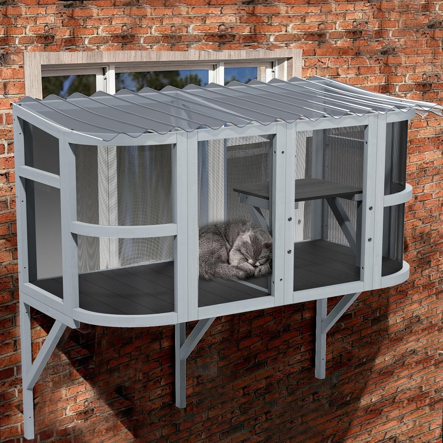 Cat Window Box, Wooden Window Perch for Indoor Cats, Expandable Window Box Enclosure, Comfortable Small Pet Perch House for Multi Kittens - Image 3