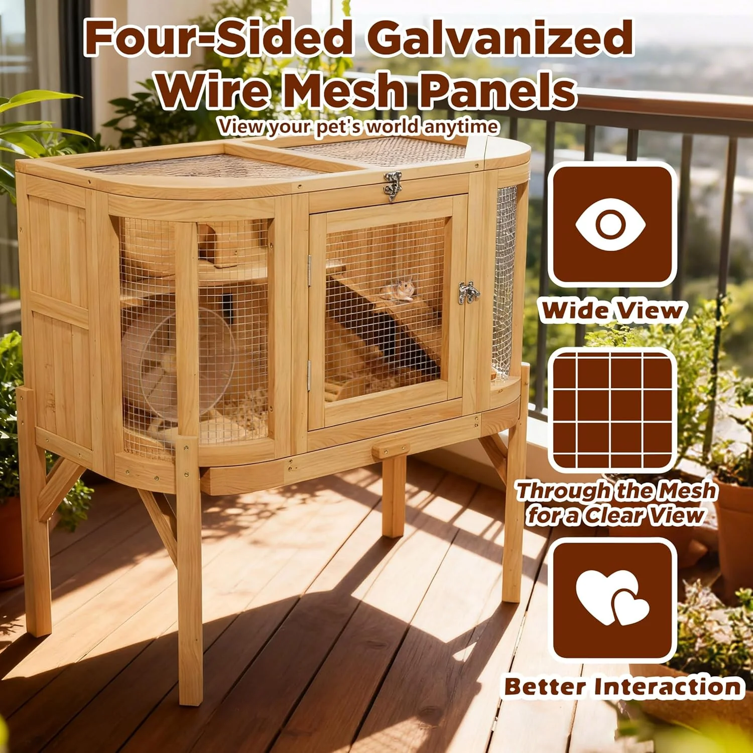 Hamster Cage with 4 Detachable Elevated Leg Stands, Guinea Pig Cages Chew Proof, Openable Mesh Top Small Animal Habitat for Hedgehog, Wooden Hamster House and Habitats with Pull-Out Cleaning Tray - Image 6