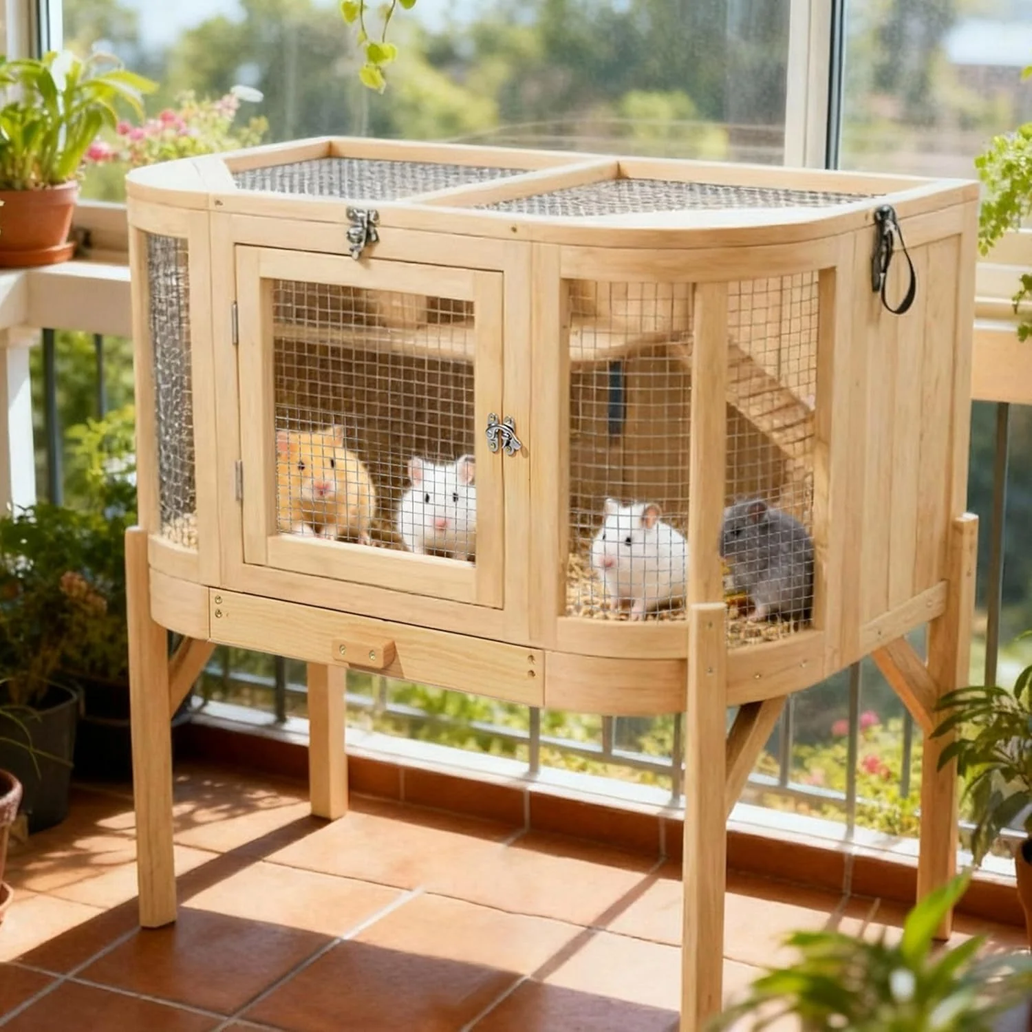 Hamster Cage with 4 Detachable Elevated Leg Stands, Guinea Pig Cages Chew Proof, Openable Mesh Top Small Animal Habitat for Hedgehog, Wooden Hamster House and Habitats with Pull-Out Cleaning Tray - Image 8