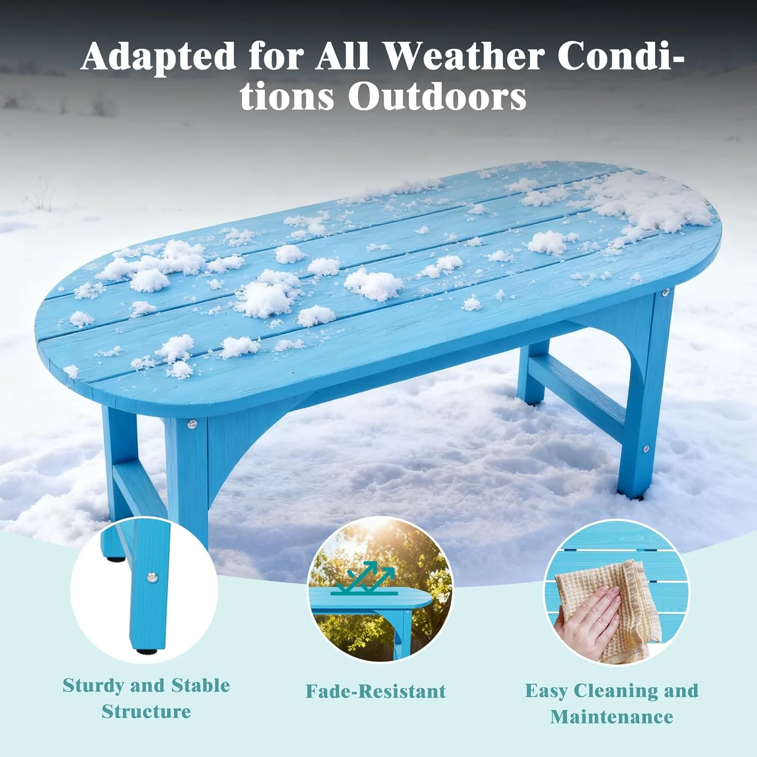 HIPS Dining Bench Chair, Outdoor Farmhouse Kitchen Table Furniture,Weatherproof Long Bench Seat for Entryway, Living Room, Hallway, Bedroom,Front Door,Easy Assembly (Blue) - Image 5