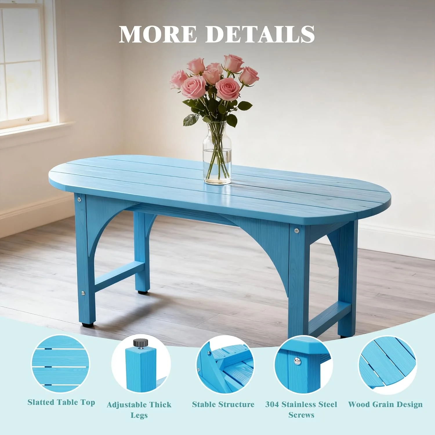 HIPS Dining Bench Chair, Outdoor Farmhouse Kitchen Table Furniture,Weatherproof Long Bench Seat for Entryway, Living Room, Hallway, Bedroom,Front Door,Easy Assembly (Blue) - Image 6
