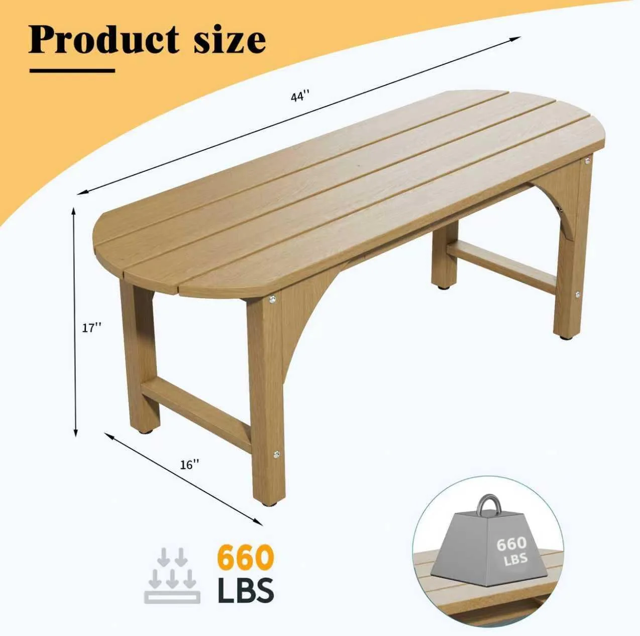 HIPS Patio Garden Bench Furniture,Shower Chair,All Weather Used 2-Person Park Bench with Wood Grains for Lawn，Porch, Garden,Backyard，Entryway,Outside，Easy Assembly (Wood) - Image 2