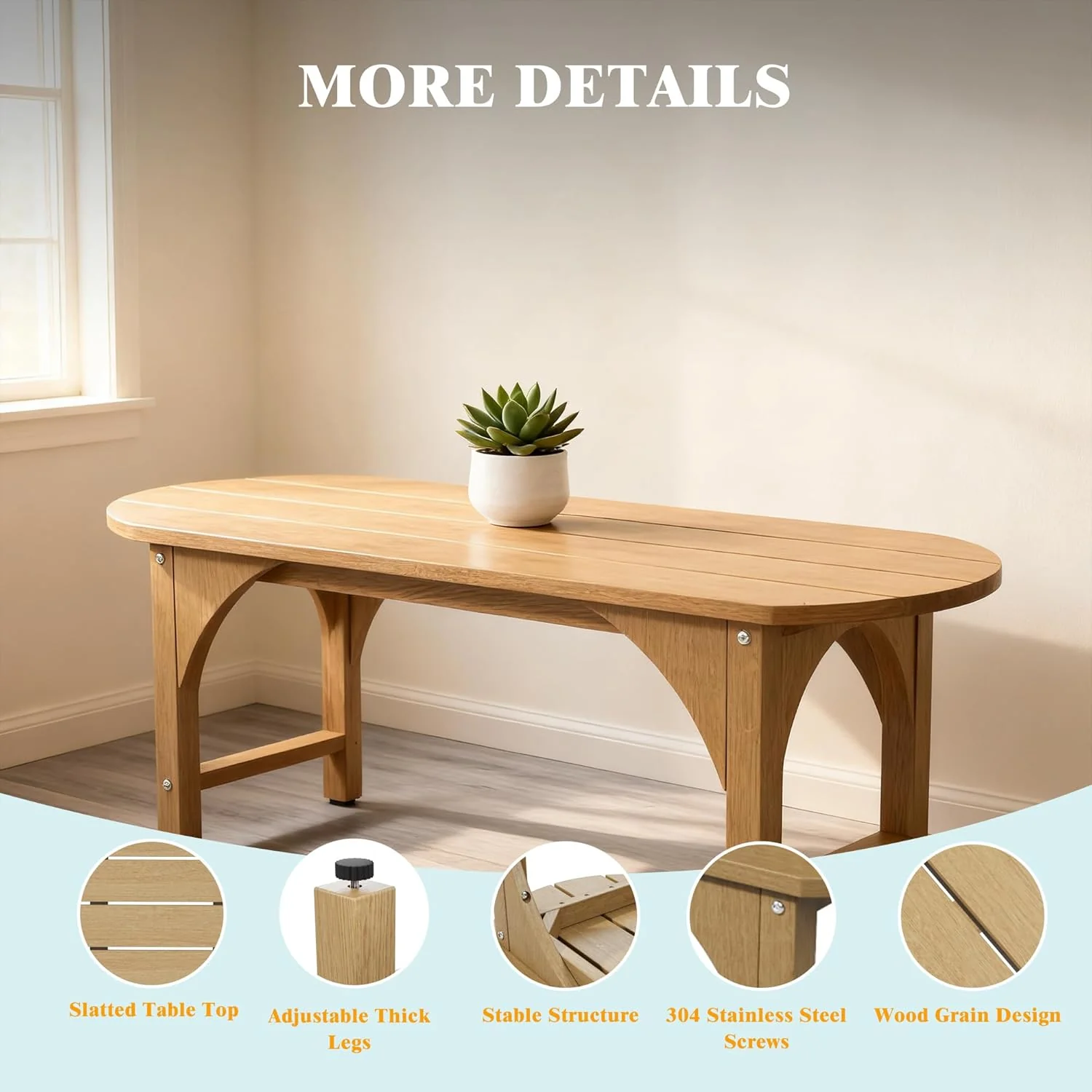 HIPS Patio Garden Bench Furniture,Shower Chair,All Weather Used 2-Person Park Bench with Wood Grains for Lawn，Porch, Garden,Backyard，Entryway,Outside，Easy Assembly (Wood) - Image 5