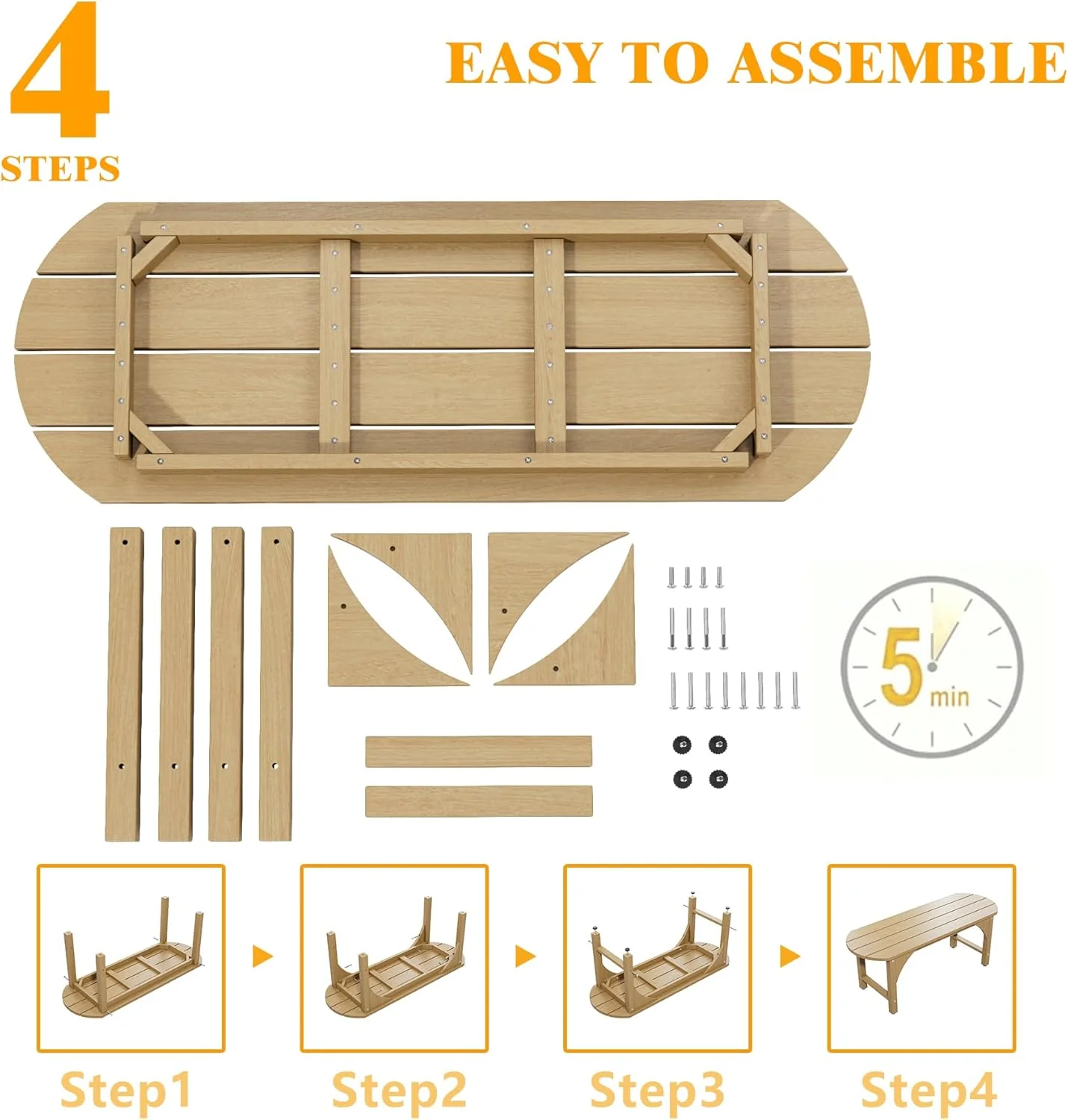 HIPS Patio Garden Bench Furniture,Shower Chair,All Weather Used 2-Person Park Bench with Wood Grains for Lawn，Porch, Garden,Backyard，Entryway,Outside，Easy Assembly (Wood) - Image 6
