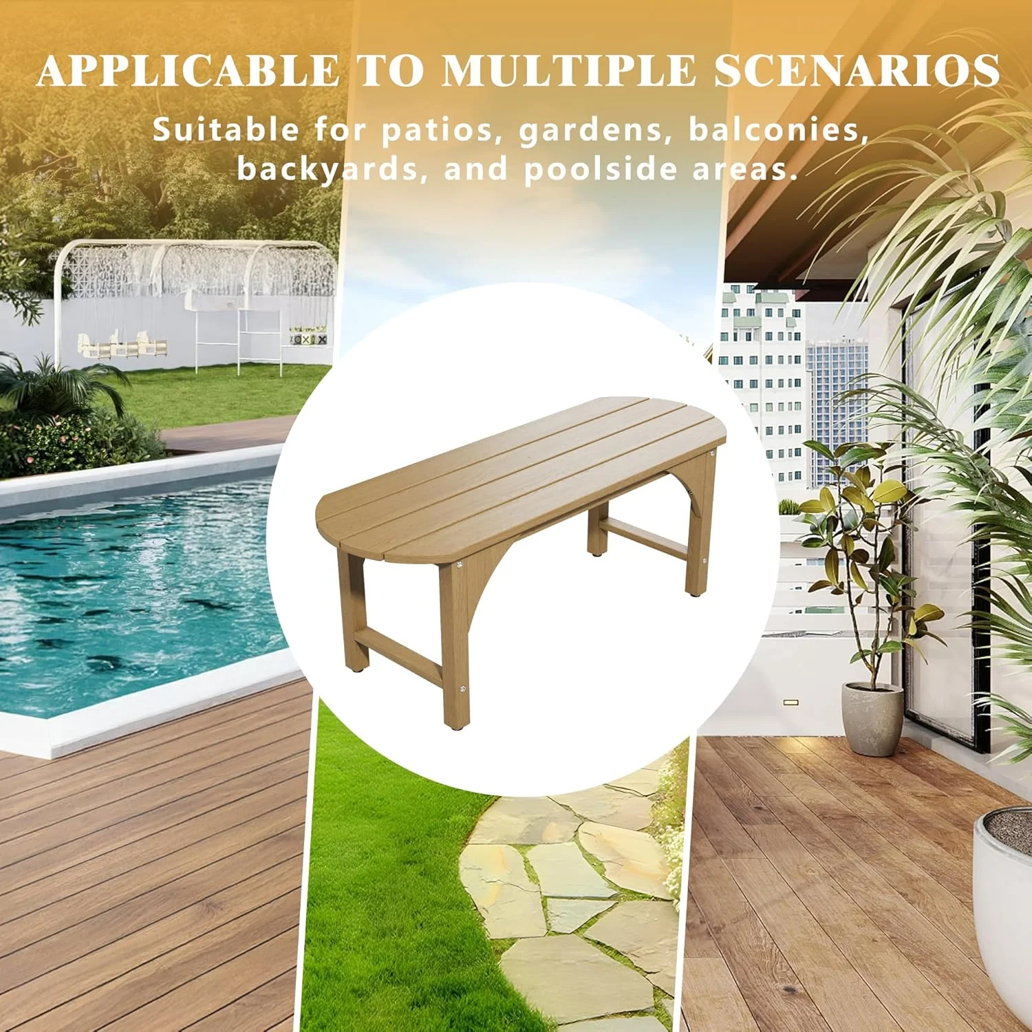 HIPS Patio Garden Bench Furniture,Shower Chair,All Weather Used 2-Person Park Bench with Wood Grains for Lawn，Porch, Garden,Backyard，Entryway,Outside，Easy Assembly (Wood) - Image 8