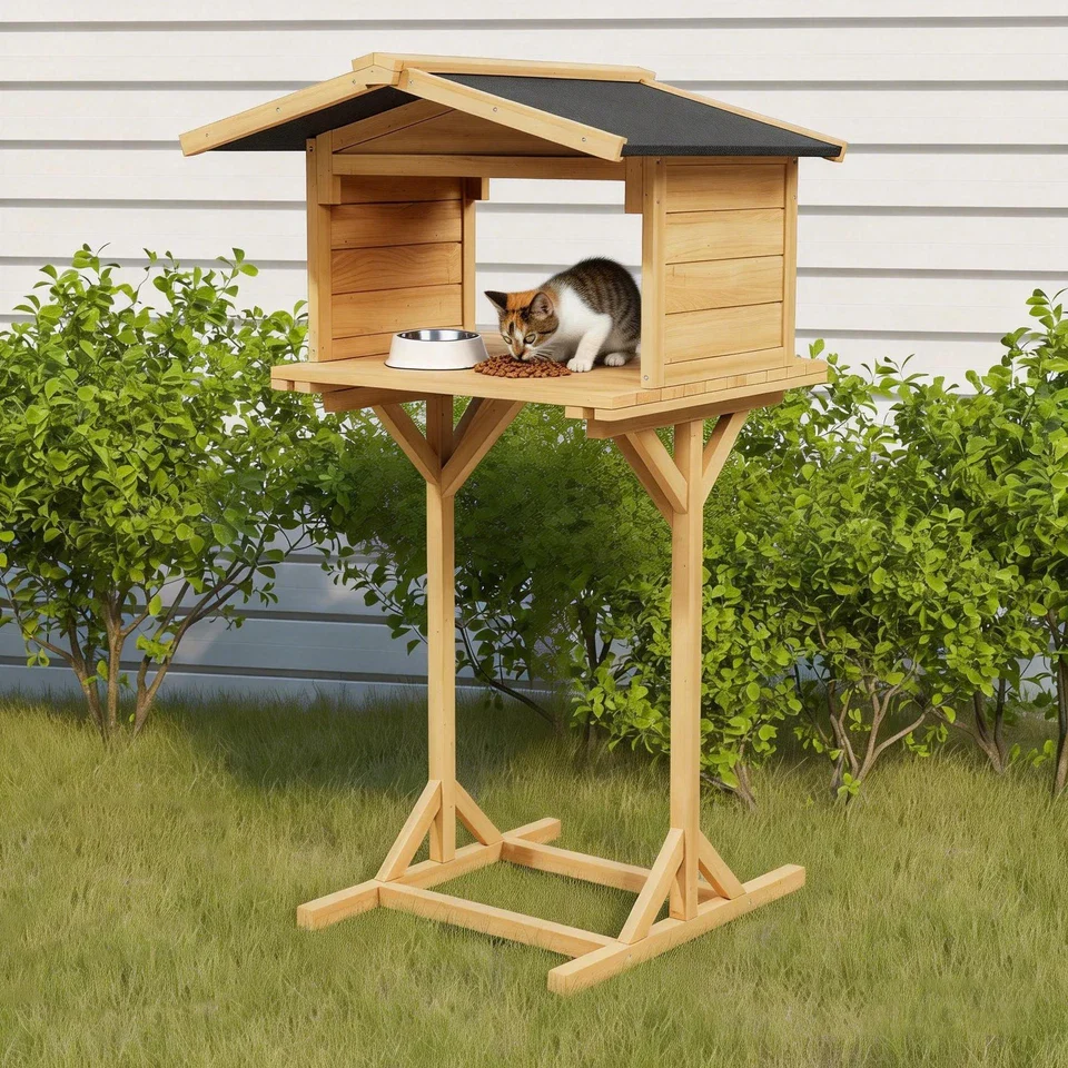 Outdoor Feral Cat Feeding Station & Shelter - Weatherproof Safe Haven for Cats