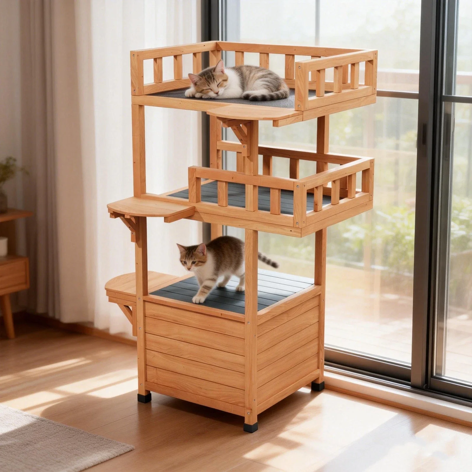 Outdoor Wooden Cat House - Shelter with Escape Door for Feral Cats & Kittens - Image 3