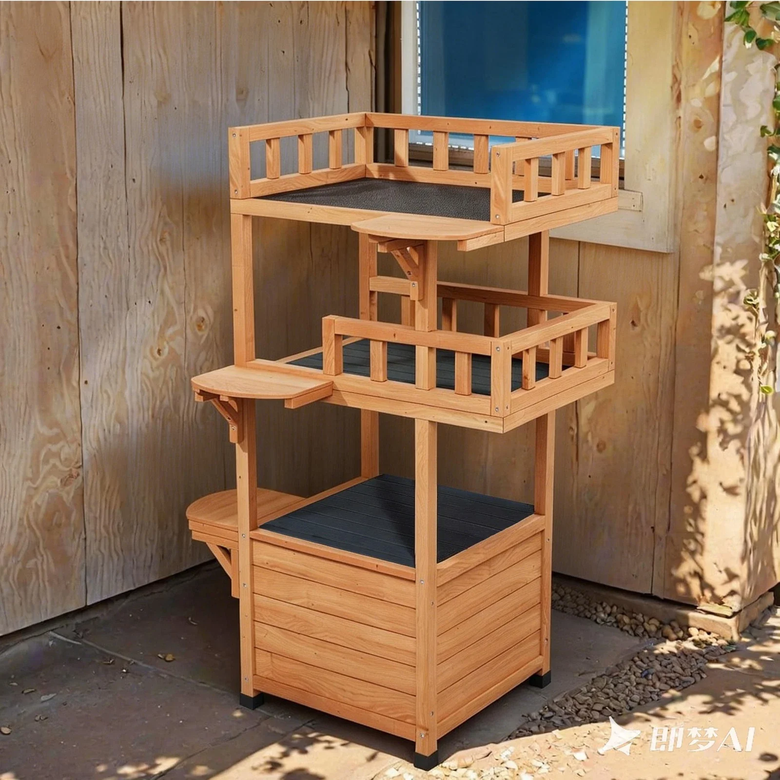 Outdoor Wooden Cat House - Shelter with Escape Door for Feral Cats & Kittens - Image 4