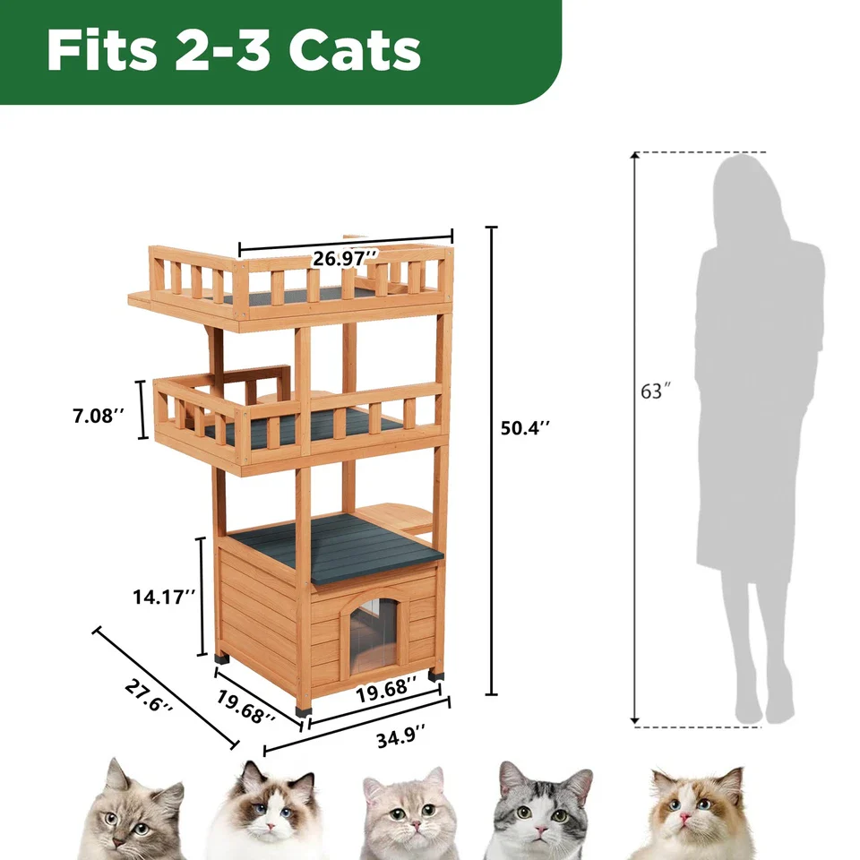 Outdoor Wooden Cat House - Shelter with Escape Door for Feral Cats & Kittens - Image 5
