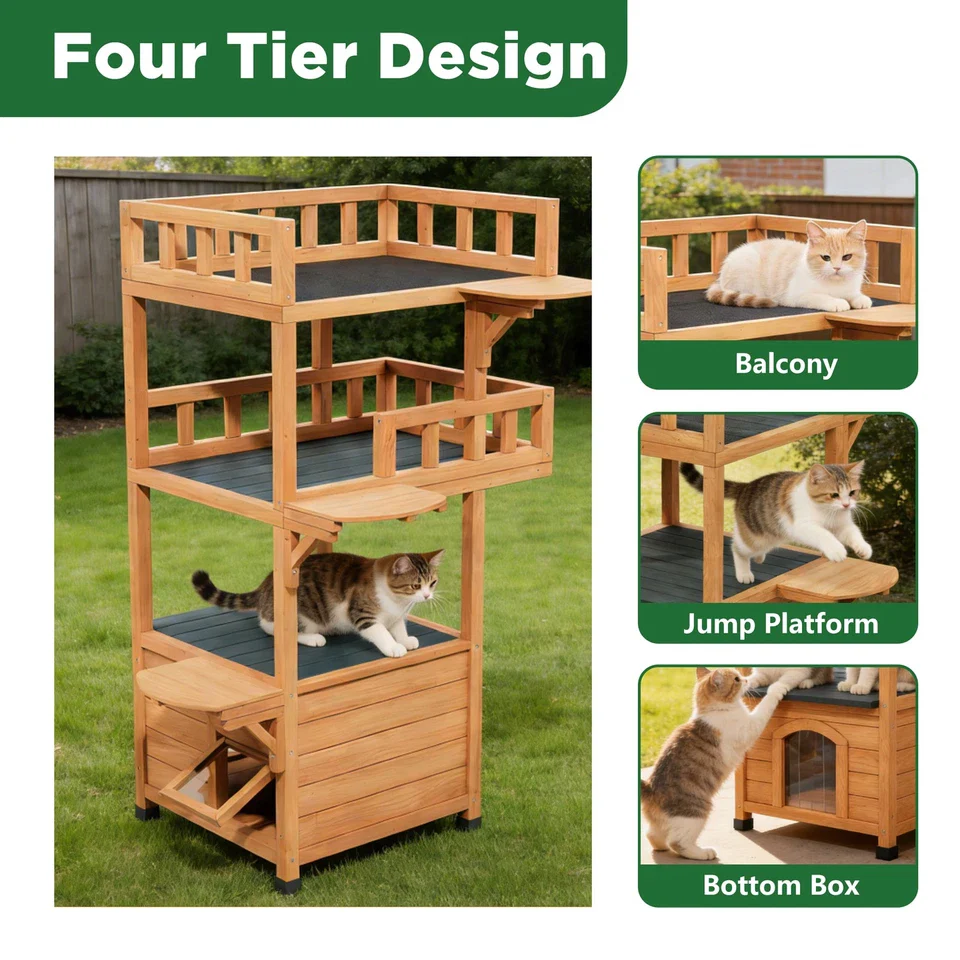 Outdoor Wooden Cat House - Shelter with Escape Door for Feral Cats & Kittens - Image 6