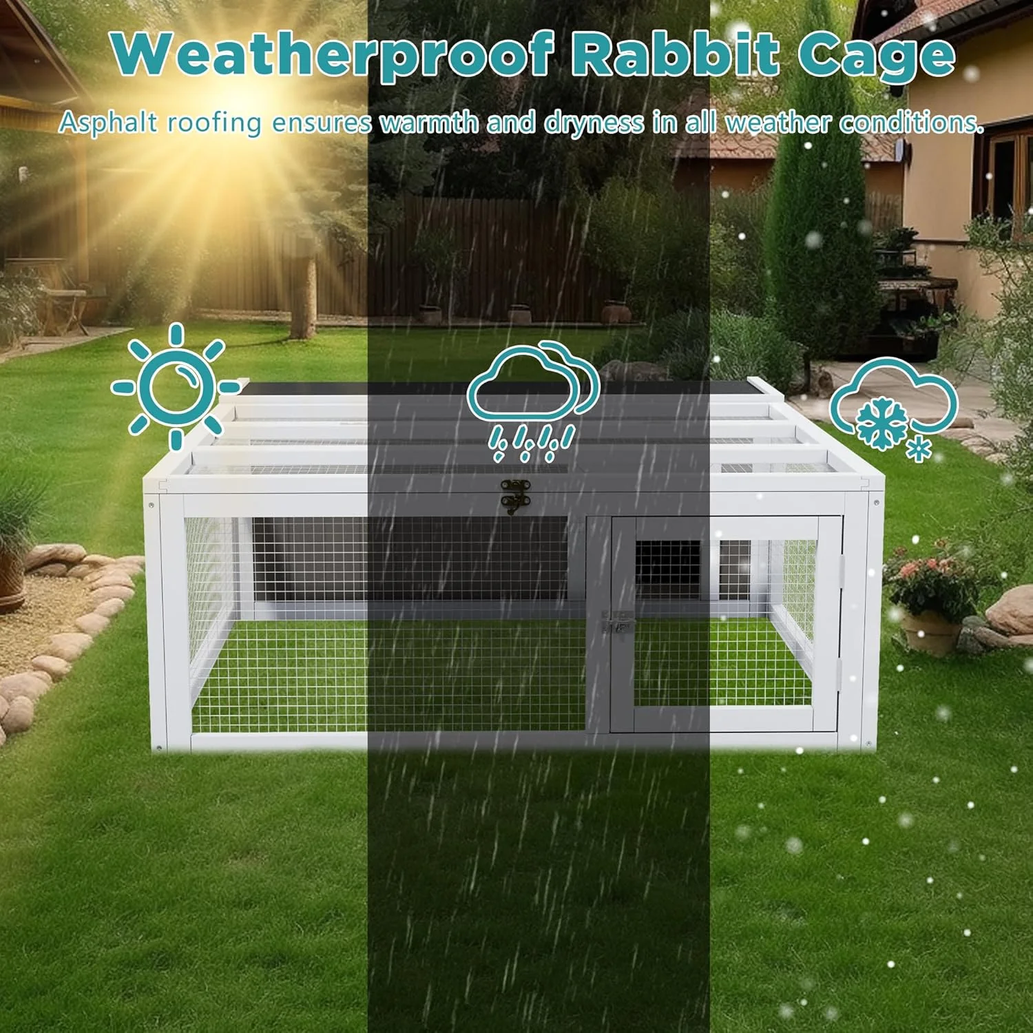 Rabbit Hutch Indoor & Outdoor 49" L Bunny Cage with Openable Foldable Top Extensible Guinea Pig House Pet Playpen for Small to Medium Animals - Image 6