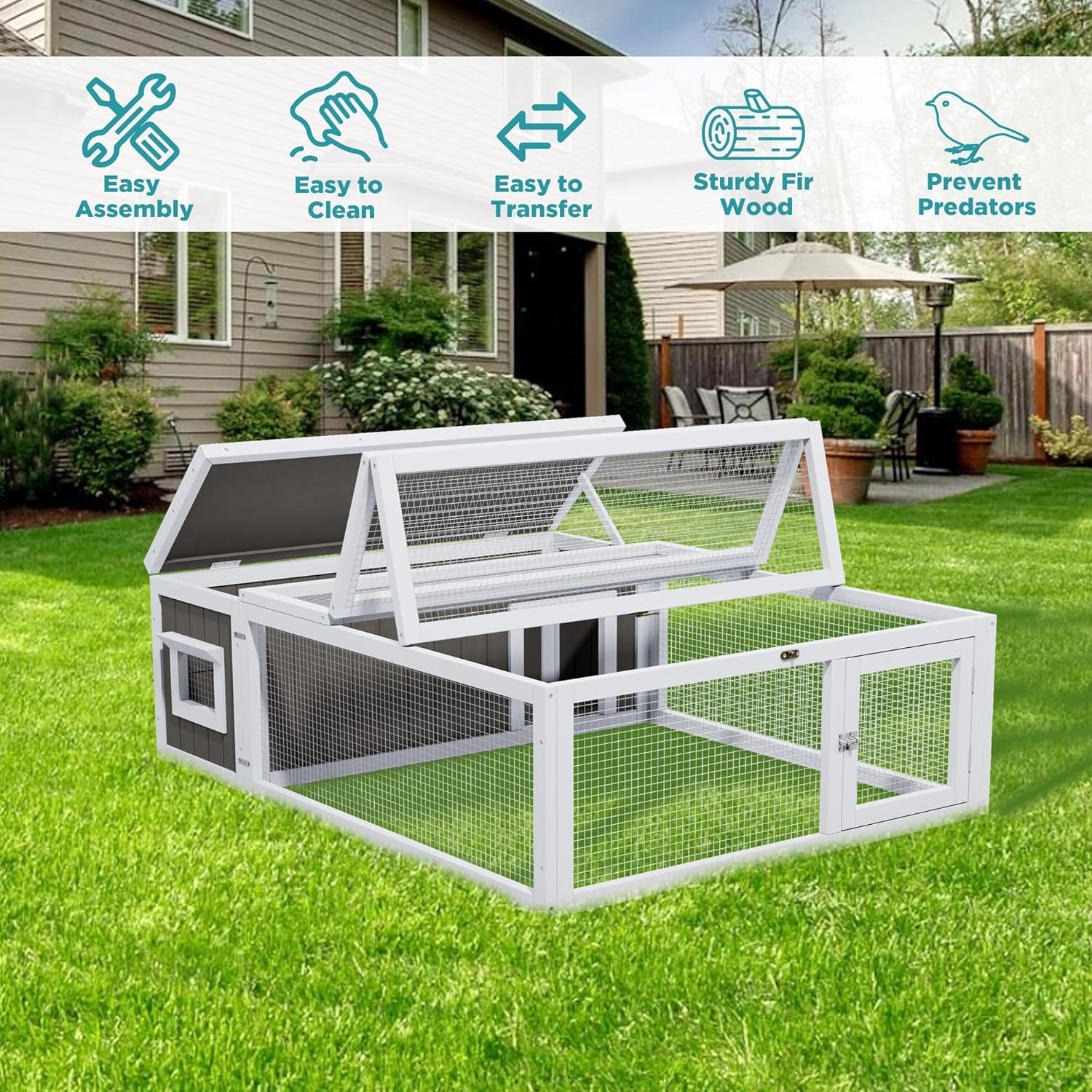 Rabbit Hutch Indoor & Outdoor 49" L Bunny Cage with Openable Foldable Top Extensible Guinea Pig House Pet Playpen for Small to Medium Animals - Image 7