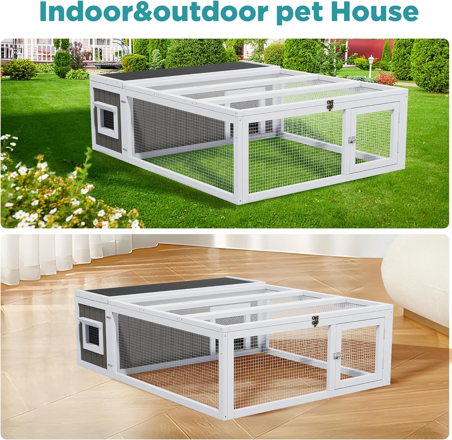 Rabbit Hutch Indoor & Outdoor 49" L Bunny Cage with Openable Foldable Top Extensible Guinea Pig House Pet Playpen for Small to Medium Animals - Image 9