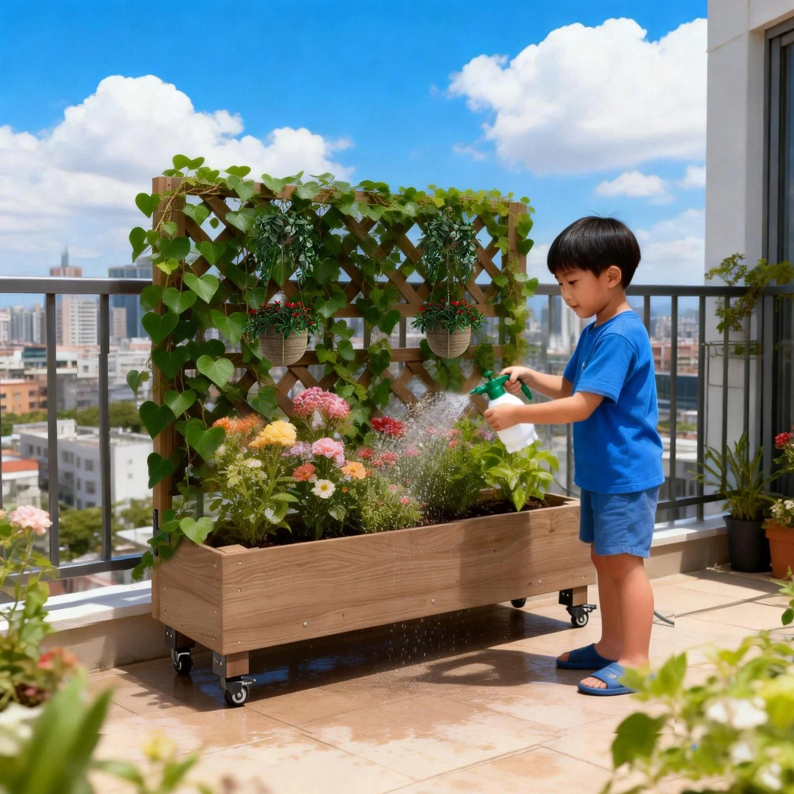 Raised Garden Bed with Wheels - Planter Box Includes Trellis Privacy Screen - Image 2
