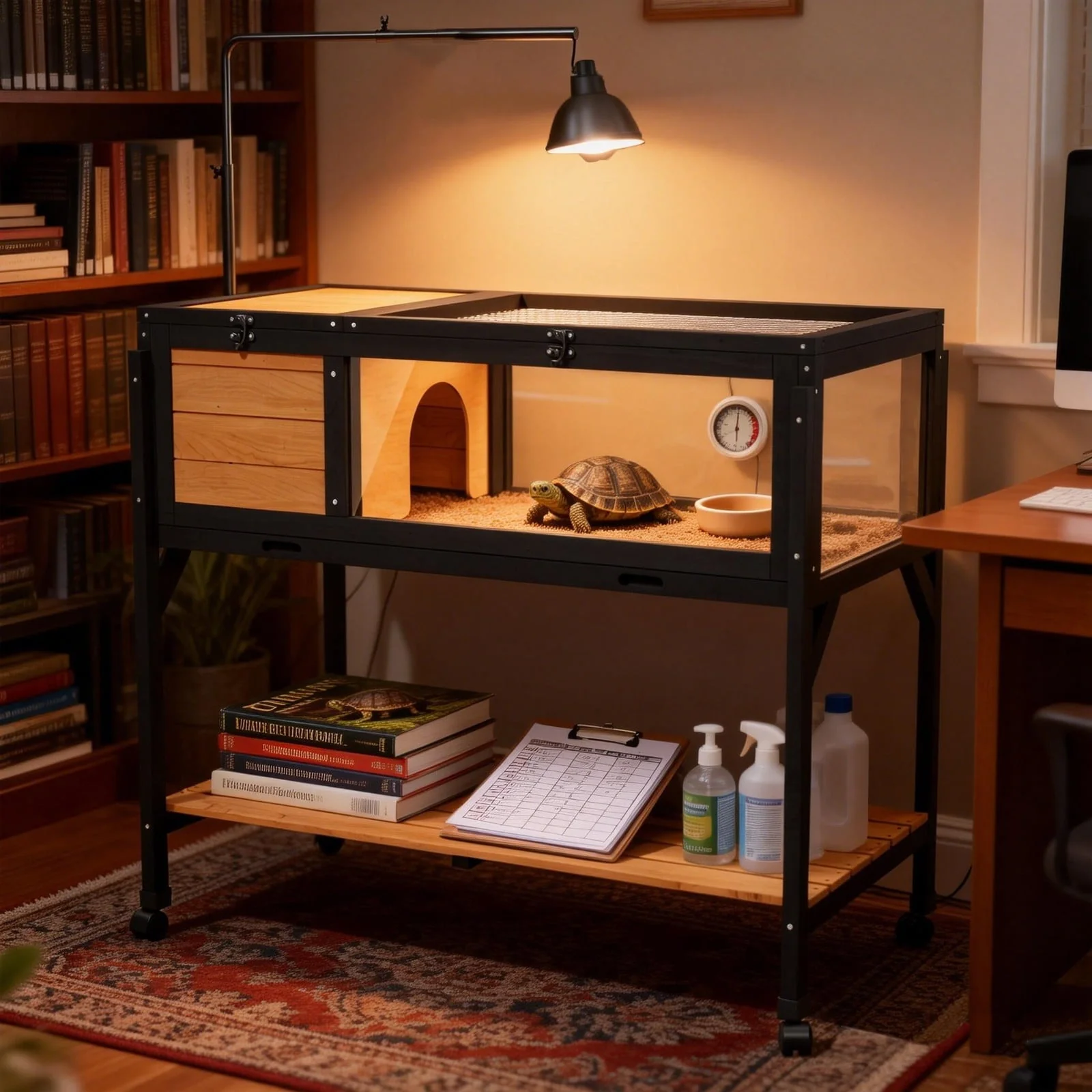 Tortoise House Habitat with Detachable Legs & Lamp Holder - Reptile Enclosure - Image 2
