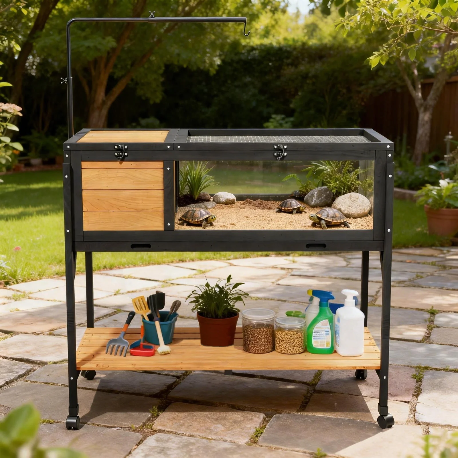 Tortoise House Habitat with Detachable Legs & Lamp Holder - Reptile Enclosure - Image 3