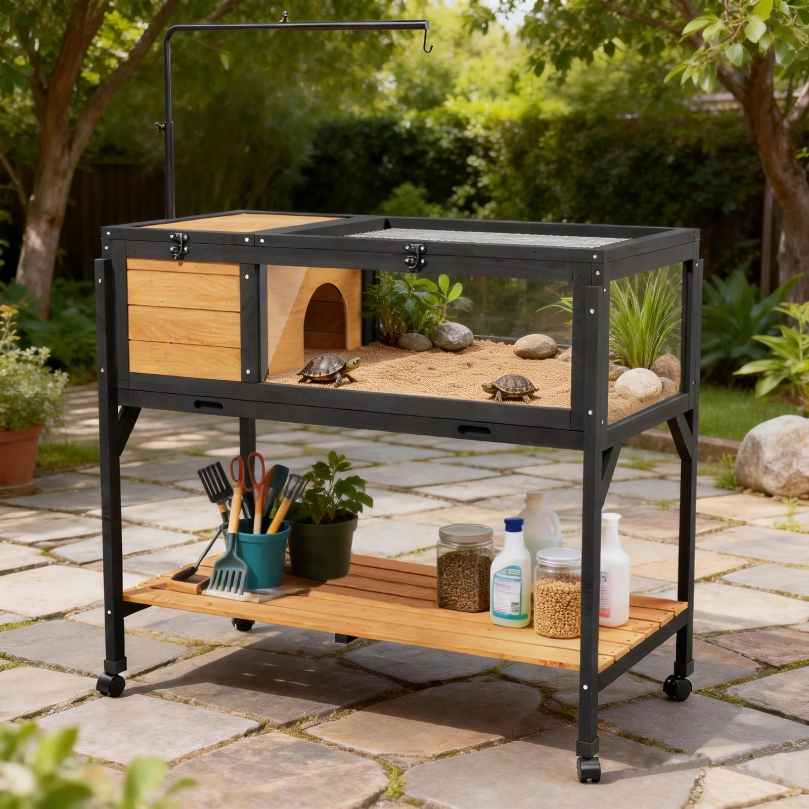 Tortoise House Habitat with Detachable Legs & Lamp Holder - Reptile Enclosure - Image 4