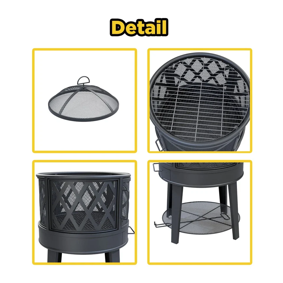 Wood Burning Fire Pit & BBQ Grill with Cover & Poker - Outdoor for Patio 2-in-1 - Image 6