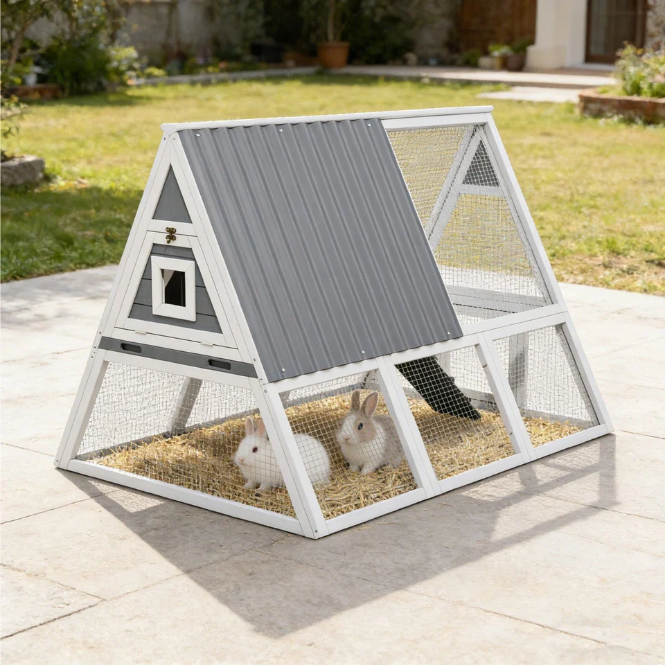 Wooden Rabbit Hutch and Chicken Coop - Durable Outdoor Indoor Animal Cage
